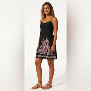 REITMAN’S Black Summer lined Cotton Dress w Purple & Green Floral Print Size 15